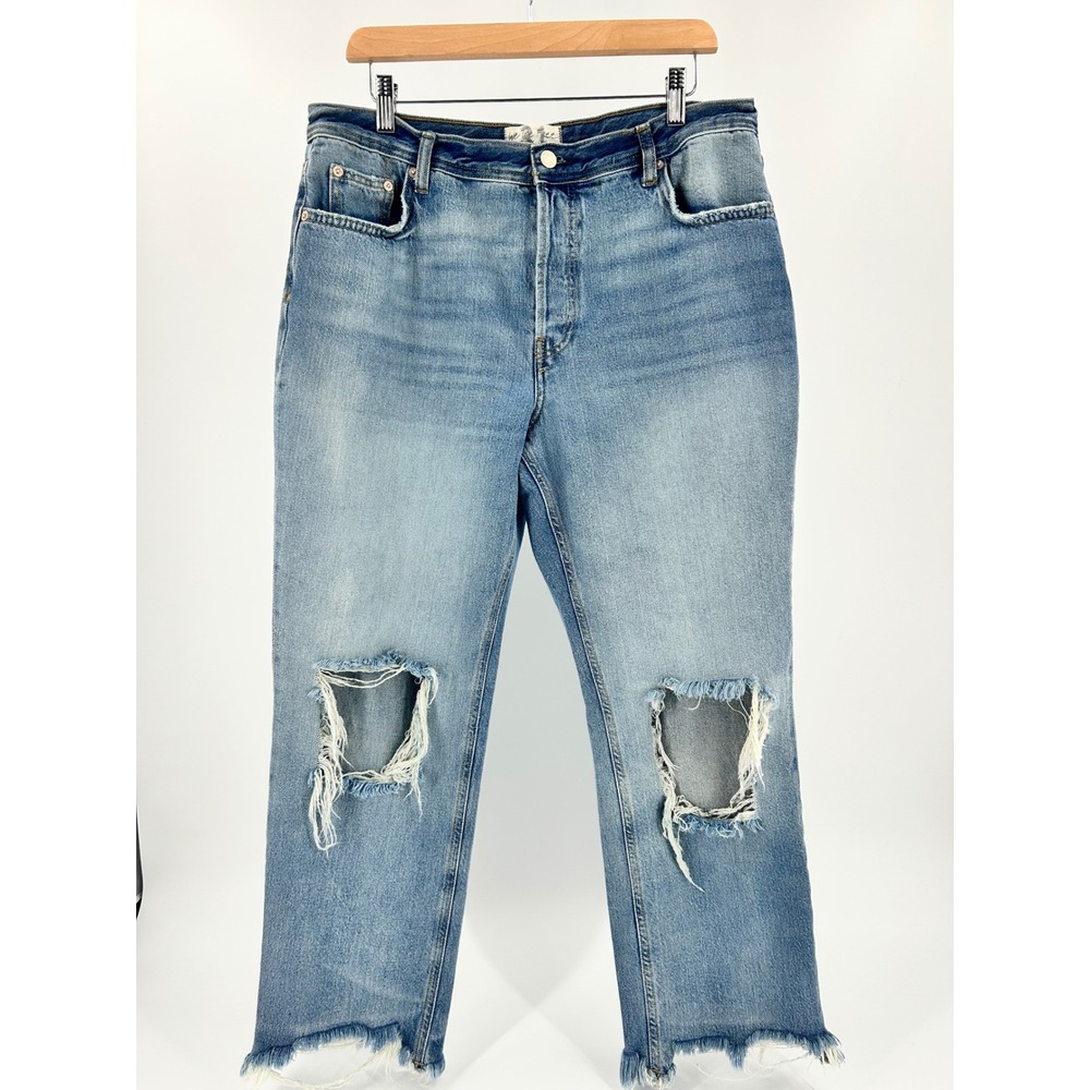 We The Free Free People Distressed Straight Leg Jeans Blue 31 OB832365